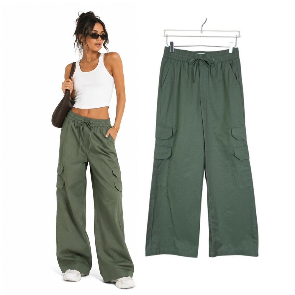 NEW Abercrombie | Jen Reed Army Green Pull On Wide Leg Cargo Pants NWT Small S